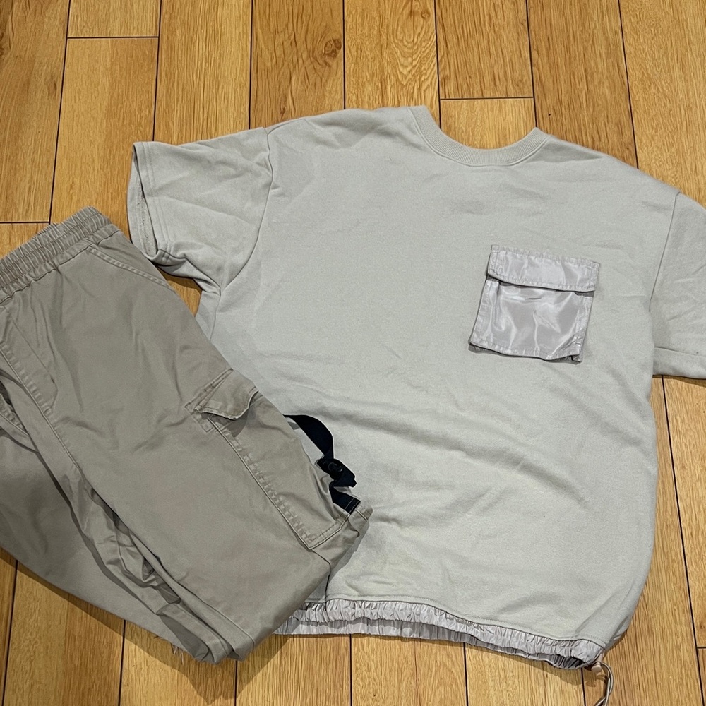 Tan forever 21 T-Shirt and Cargo Pants Set top small pants medium   NWOT